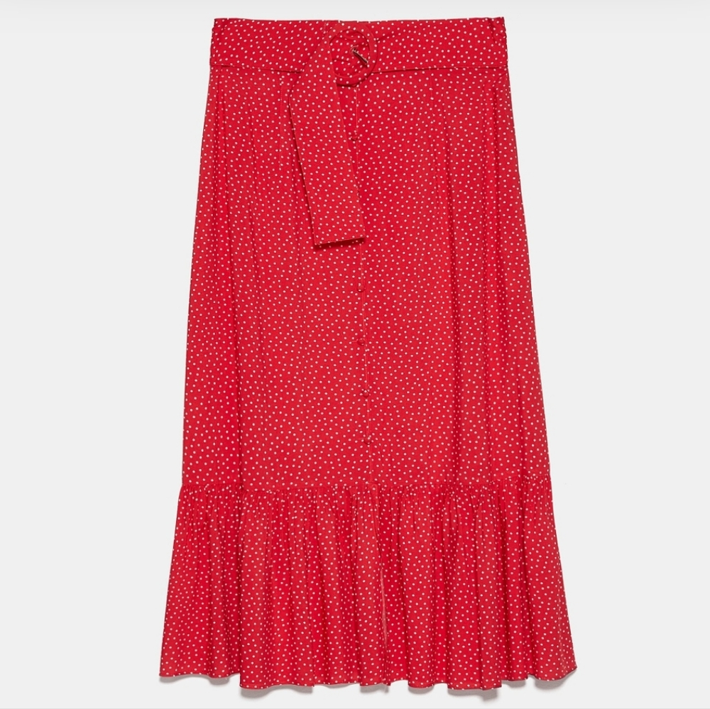Belted Polka Dot Skirt Red/White